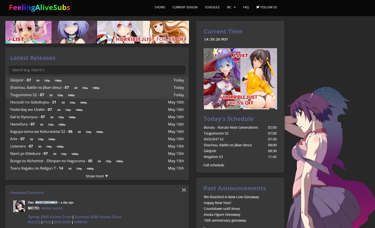 HorribleSubs & Disqus Dark Mode (Araragi Version)