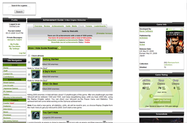 Xbox360Achievements.org Wide Minimal