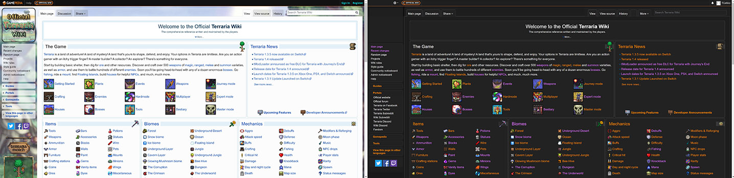 Terraria Gamepedia - Dark Mode - Simplified