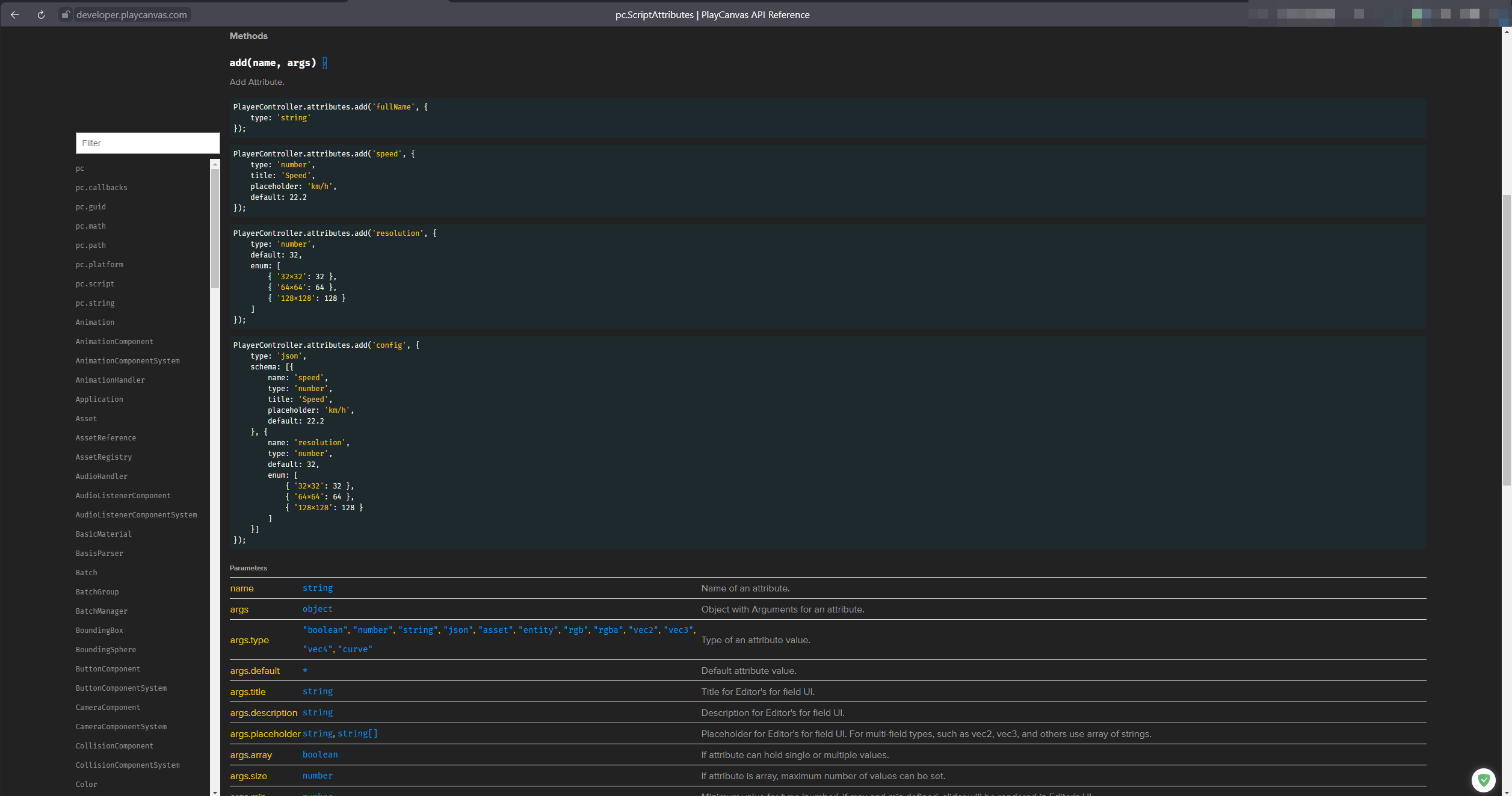 PlayCanvas Docs dark theme (09-10-2020)
