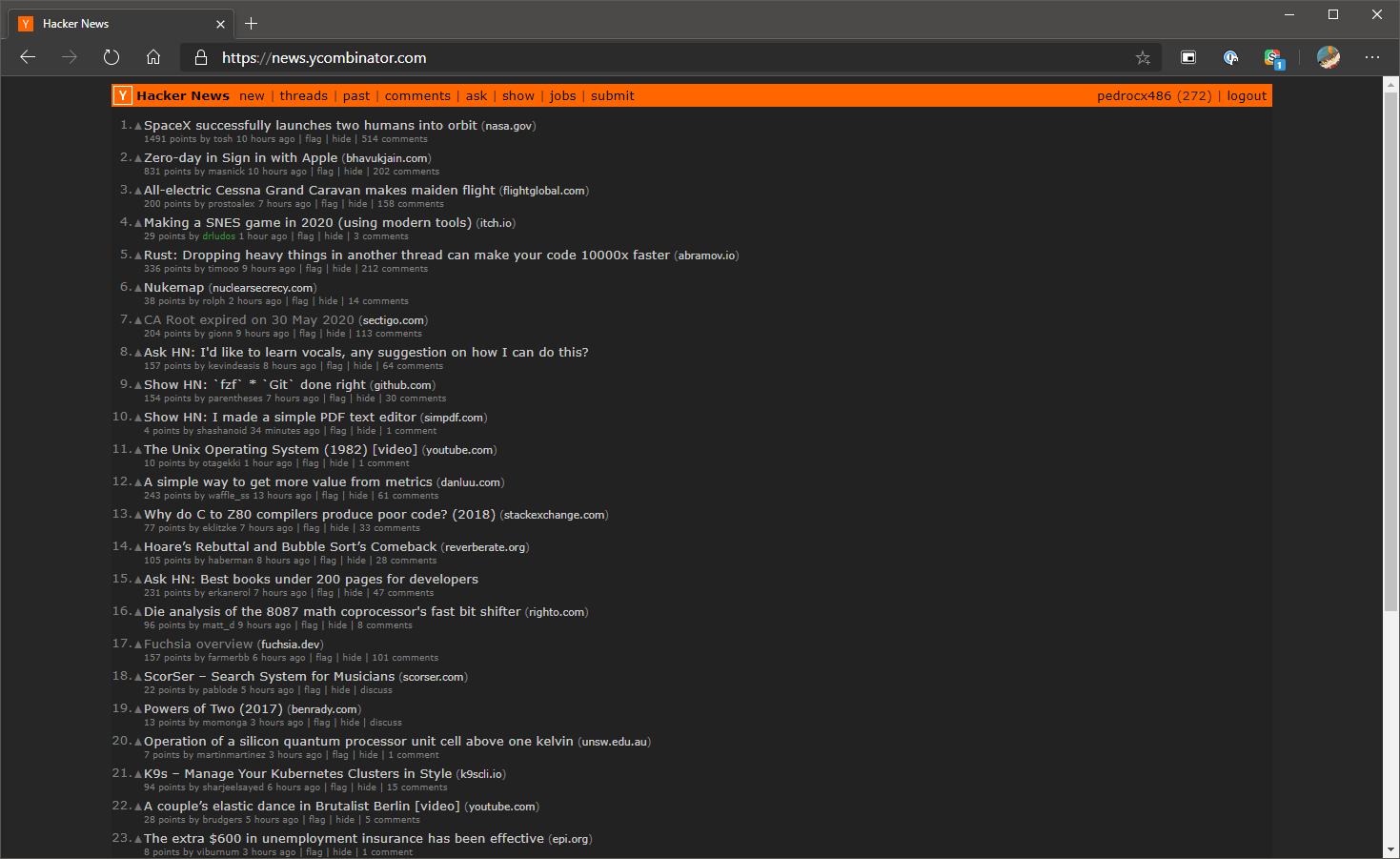 Hacker News (Basic Dark)