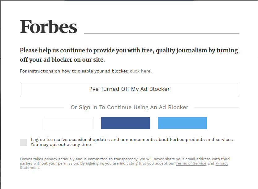 Forbes AdBlocker Blocker Blocker