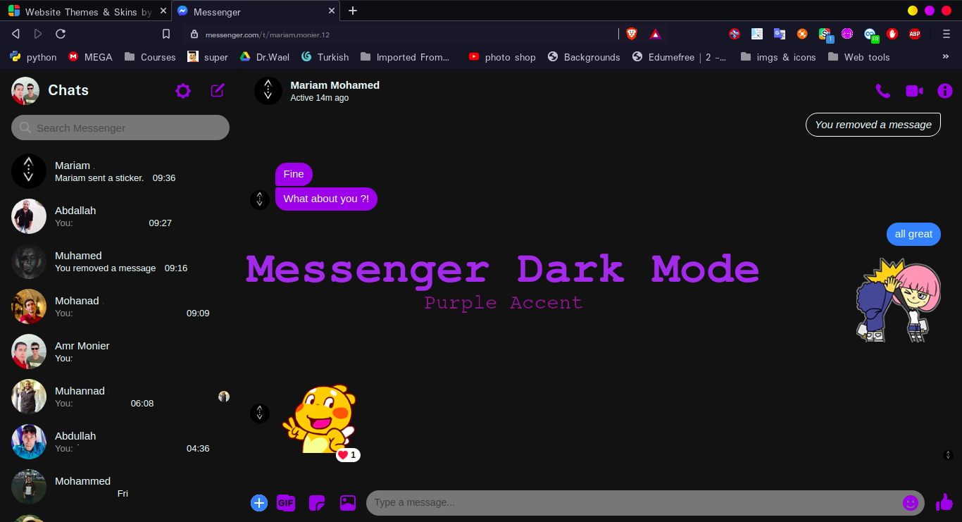 Messenger Dark Mode (Purple accent)