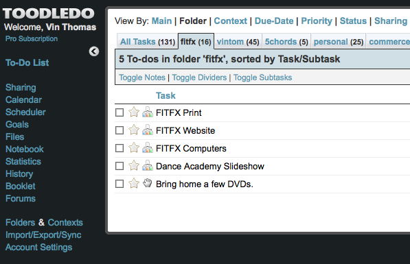 Toodledo Dark Theme - By VINTOM.com