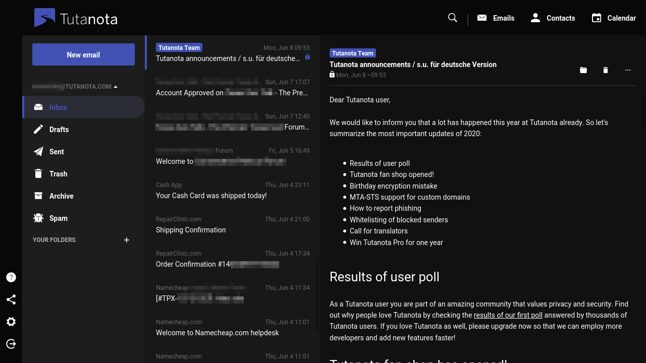 Tutanota Plata Noir (Unofficial) Dark theme