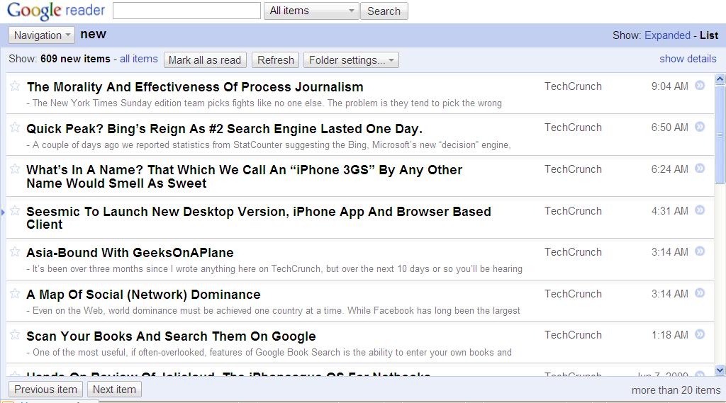Google Reader Better List View