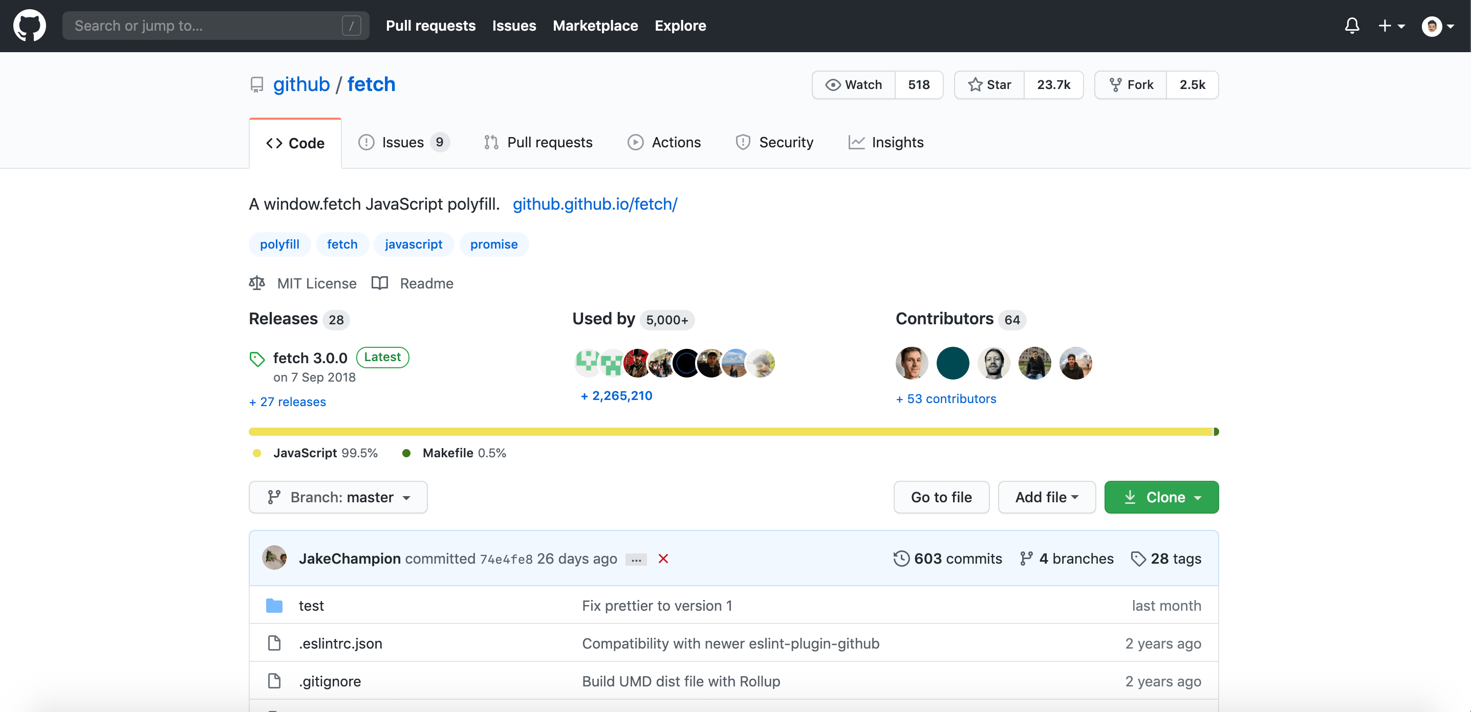 Old Github layout