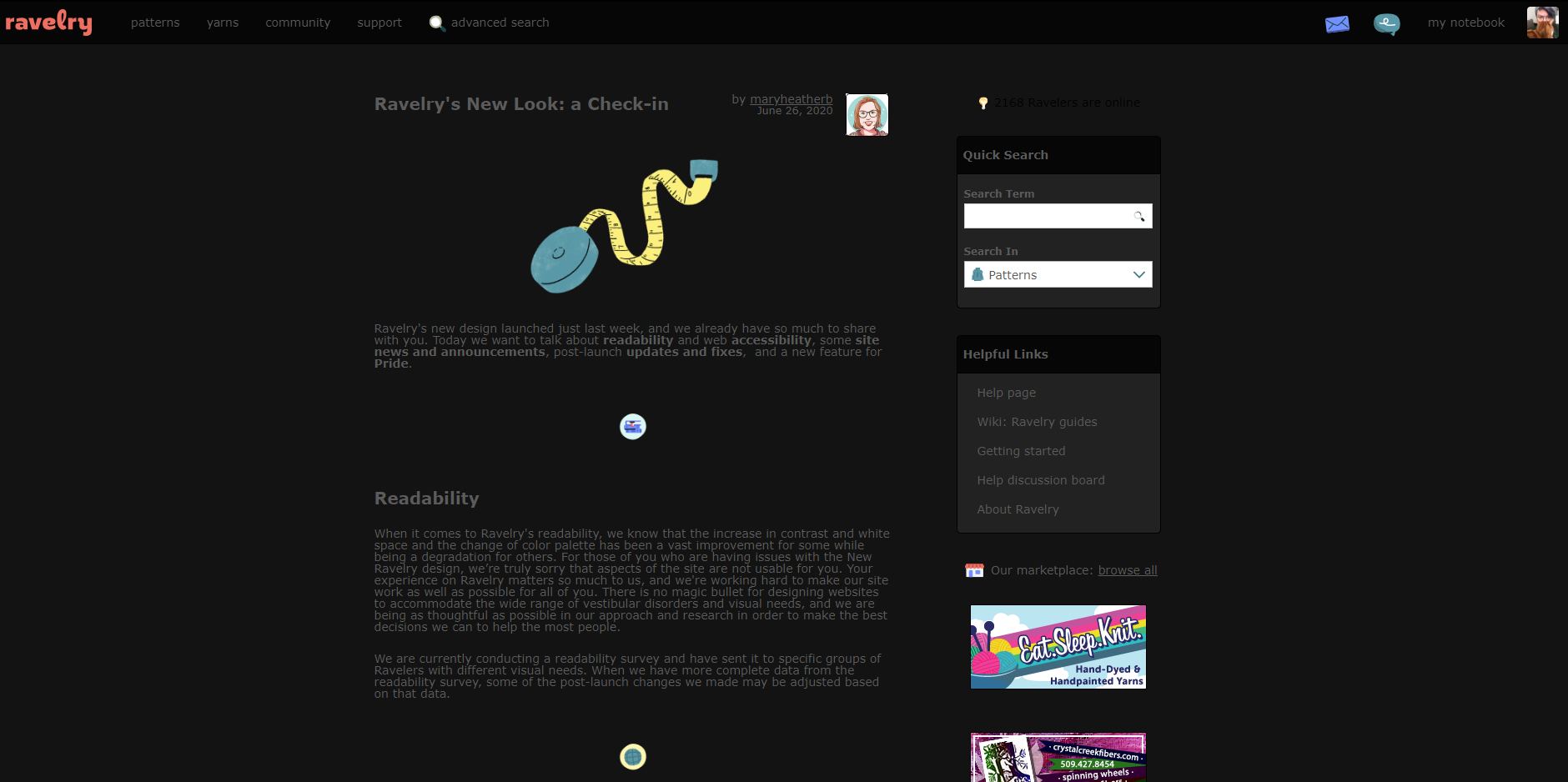 Ravelry Dark Theme - grey (calmer login screen)