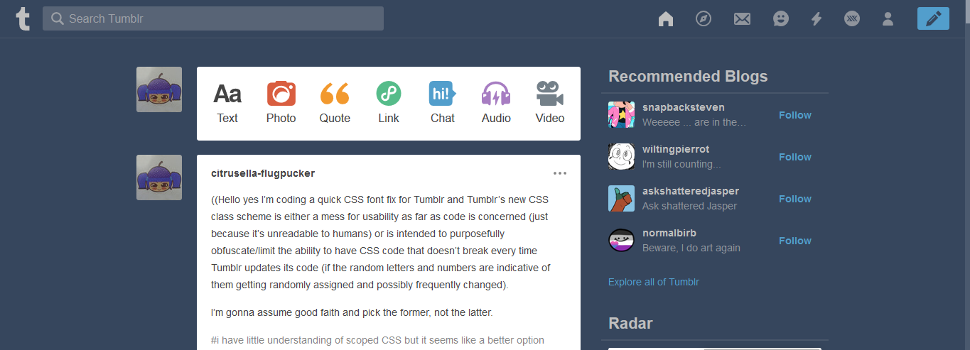 Tumblr Quick New Dash Font Fix