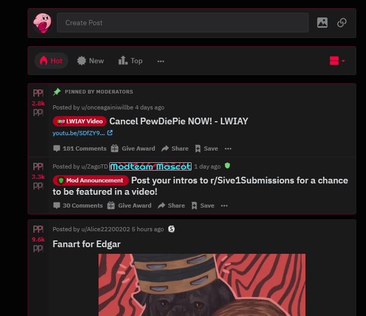 PewDiePie reddit design