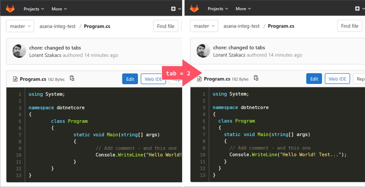 Tab size for code