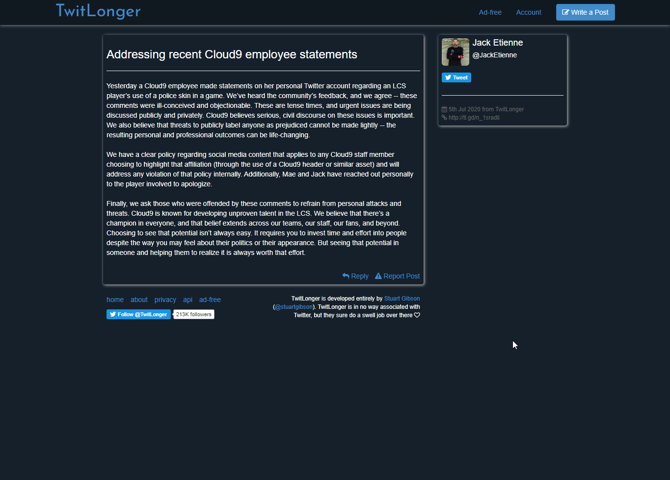 TwitLonger Twitter Dark