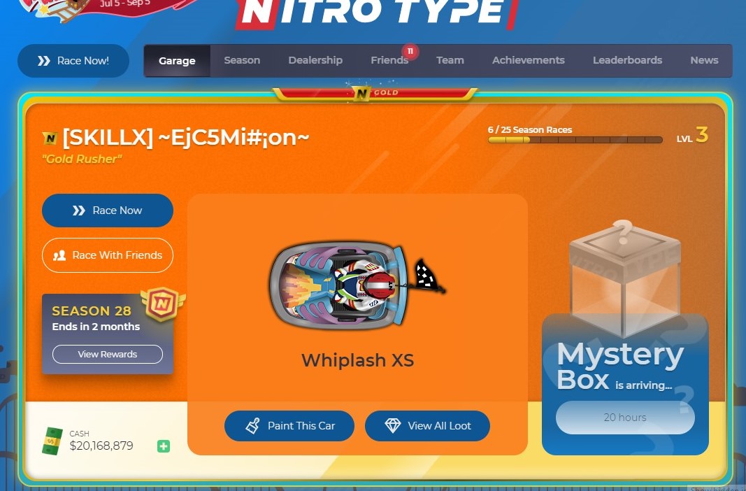 Nitrotype Orange And Blue Theme With Dark Race Box