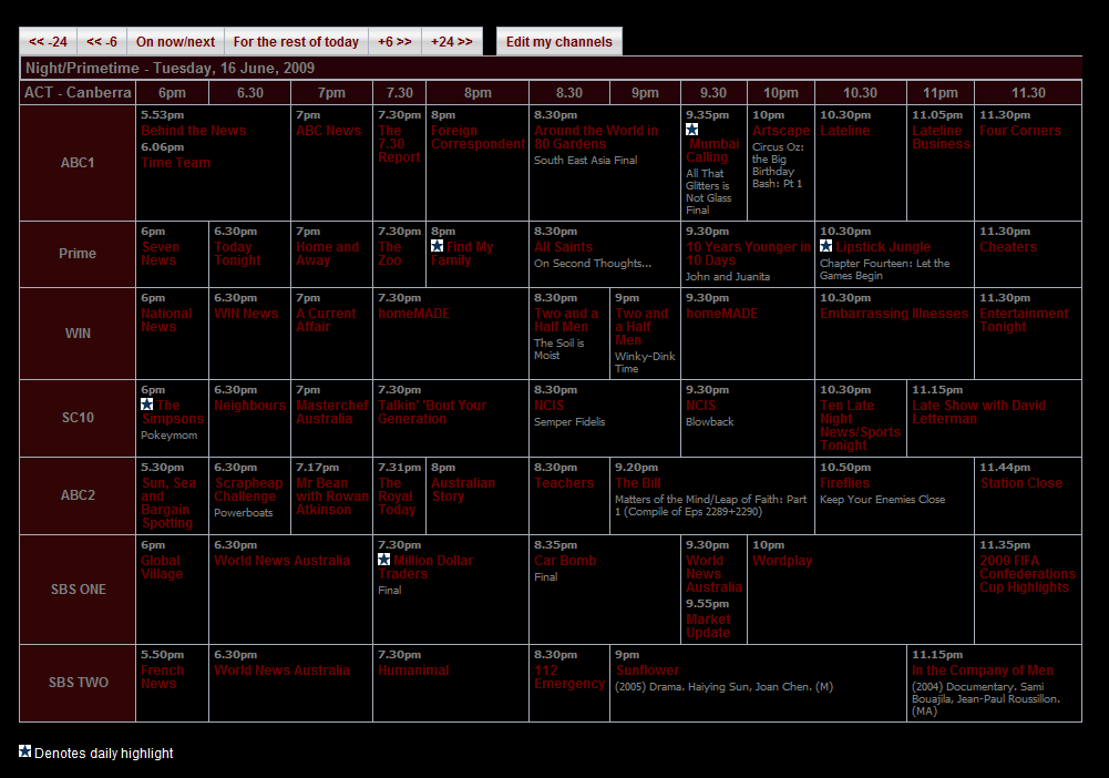 Dark yourtv.com.au cleaned up to just the guide