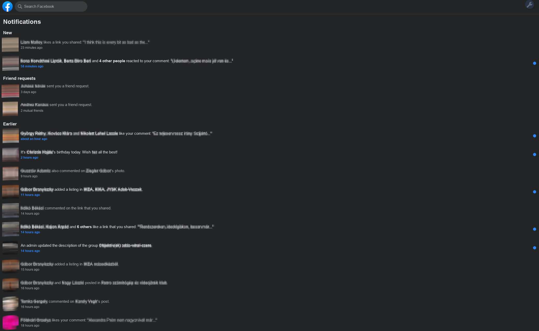 Full width facebook notifications
