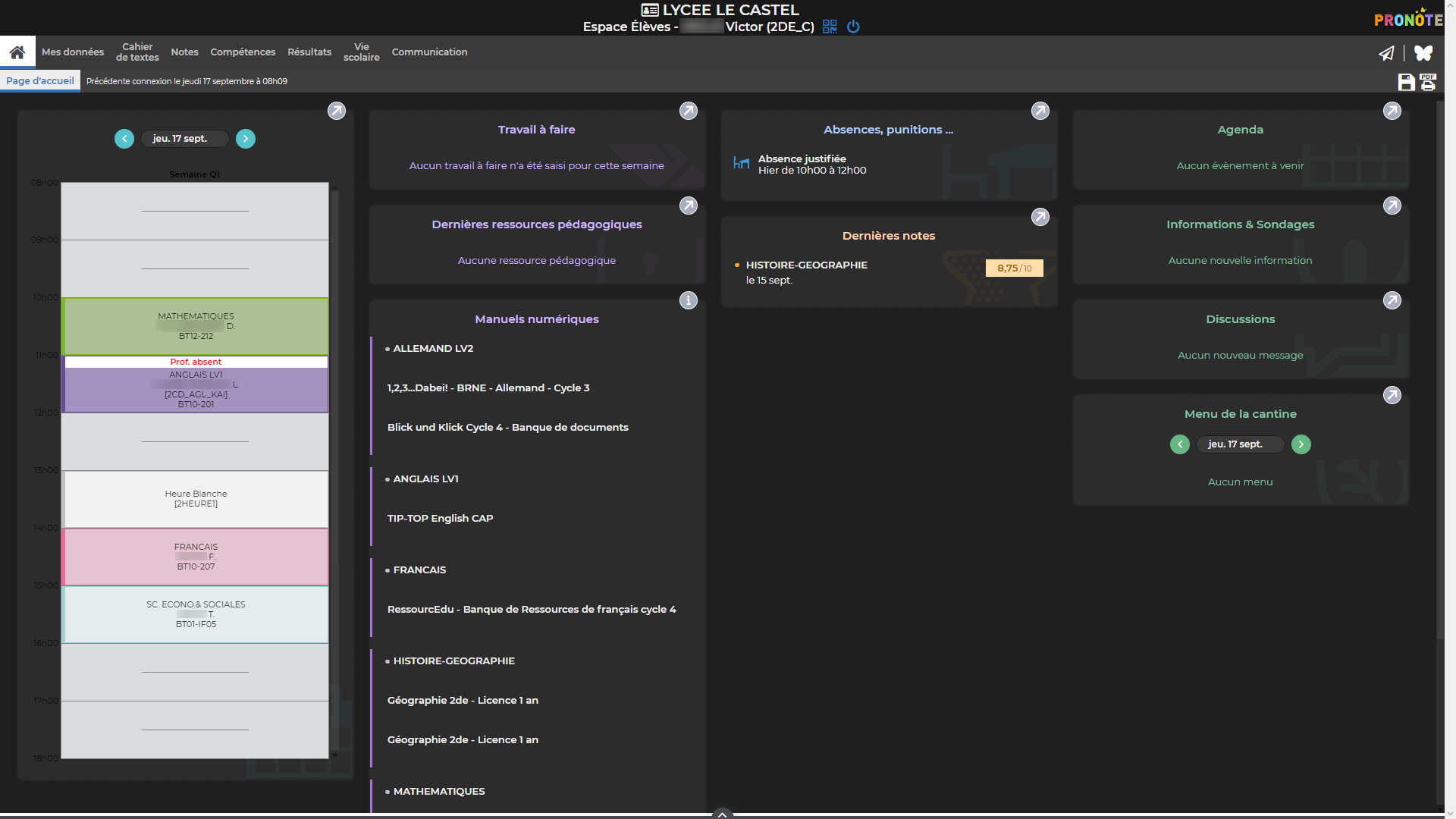 Pronote (2020) - Thème Sombre [BETA]