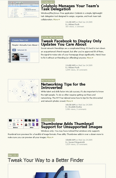 Lifehacker - Narrow news & comments (600px width)