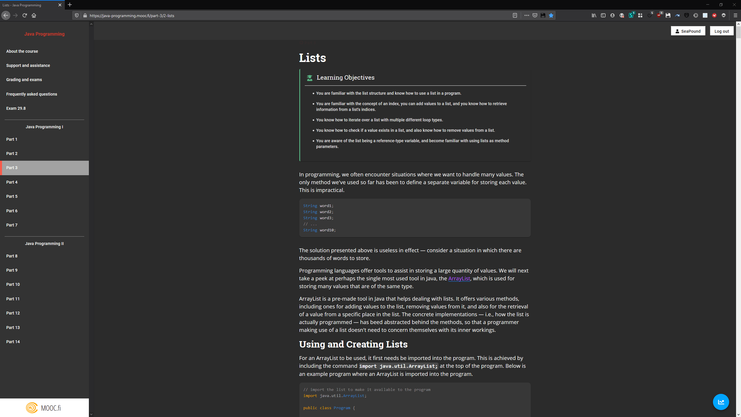 Mooc.fi Java [Dark Mode]