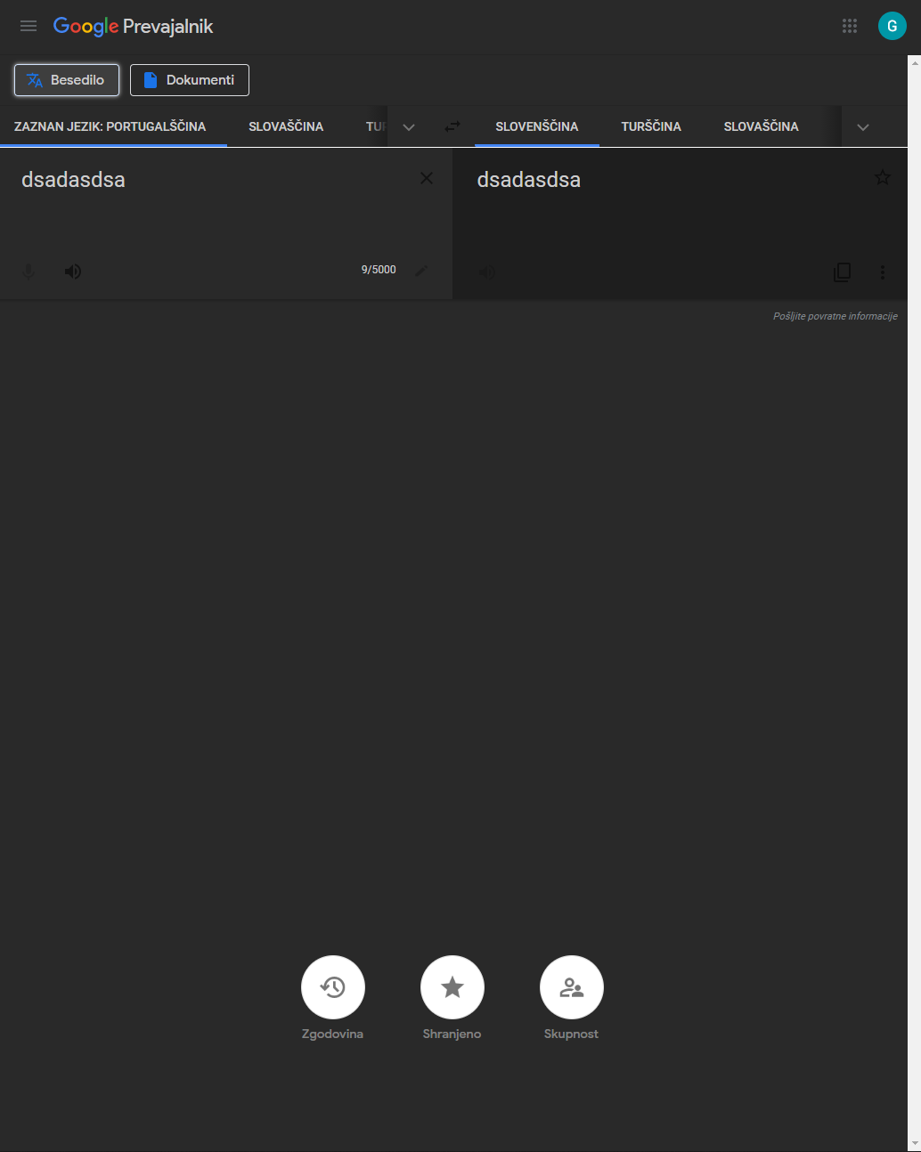Dark theme for Google Translate