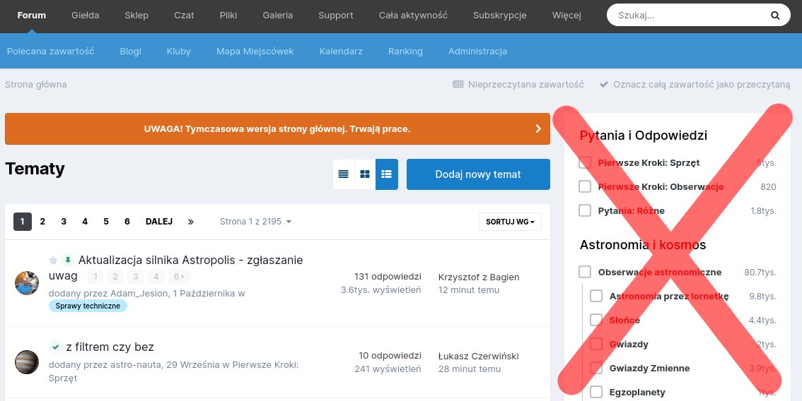 usunięcie listy działów po prawej na astropolis.pl