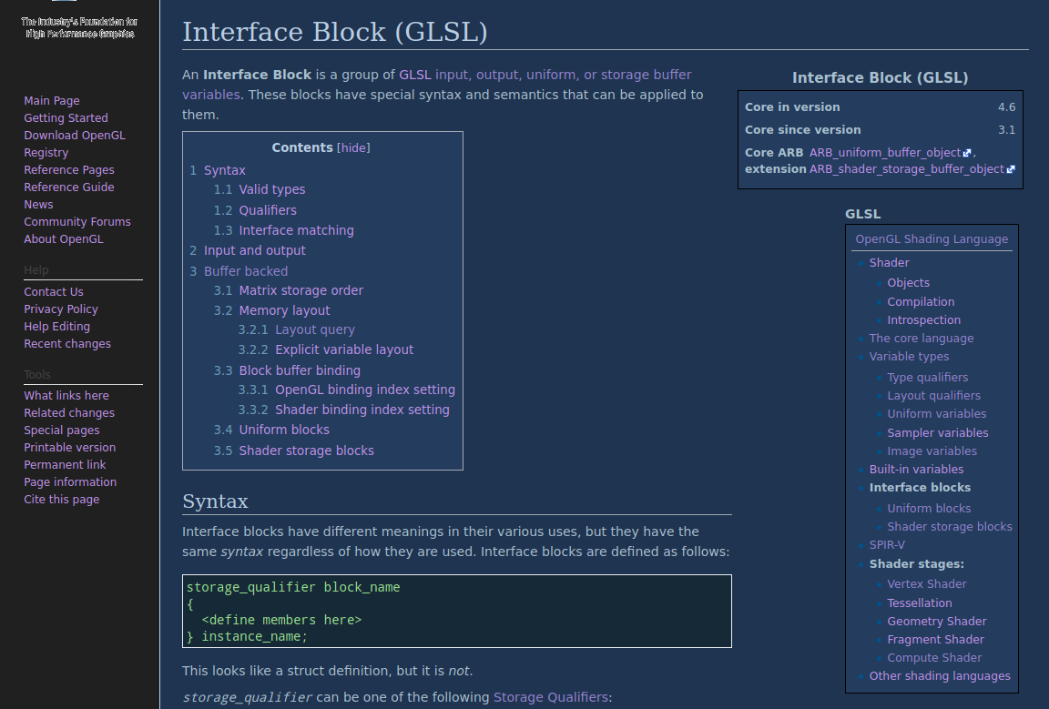 Khronos OpenGL Wiki Dark Theme