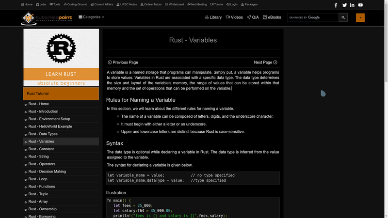 Tutorialspoint - Inverted/Dark Mode - Flux Edition
