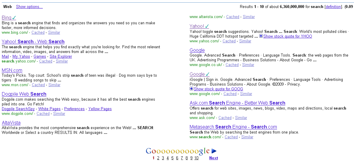 Google Search Results - Multiple Columns