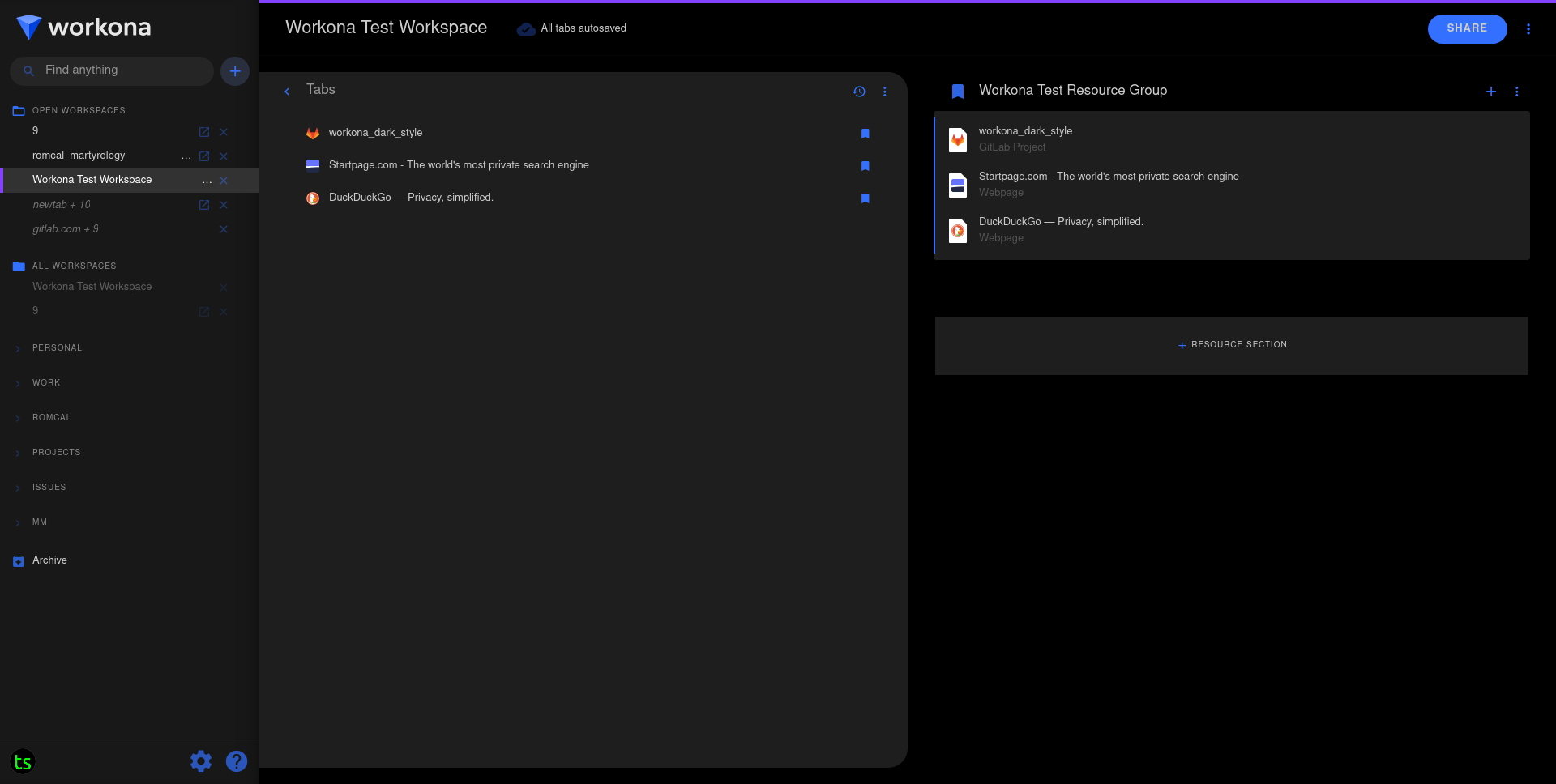 Workona Dark Theme