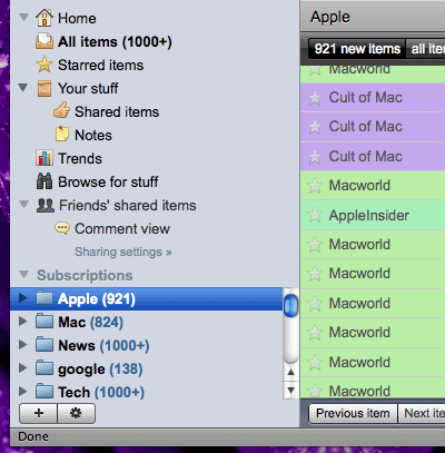 Google Reader: Mac OS X Snow Leopard+ Delicious