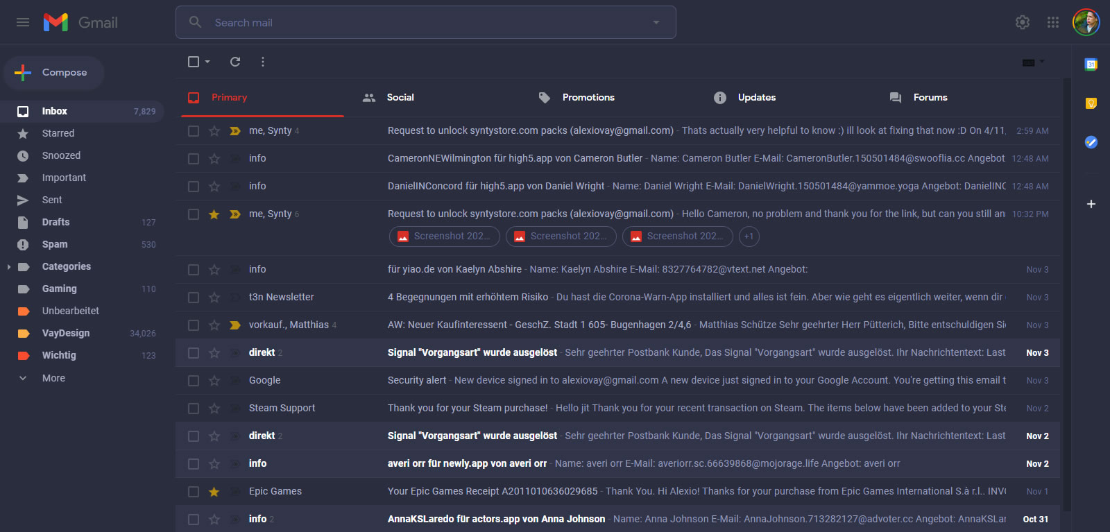Dark Gmail Theme - Purple Palenight