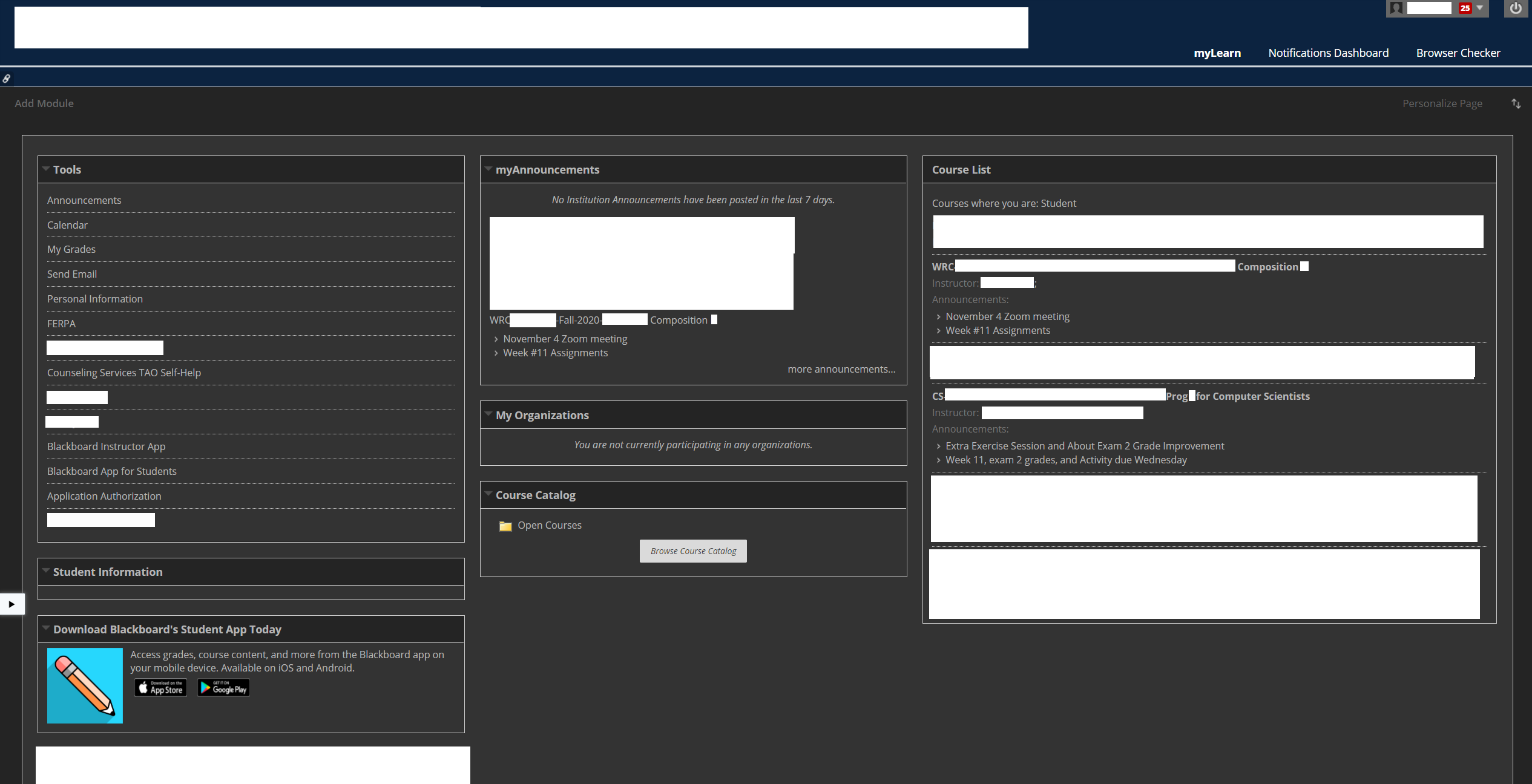 Blackboard Learn Dark Mode