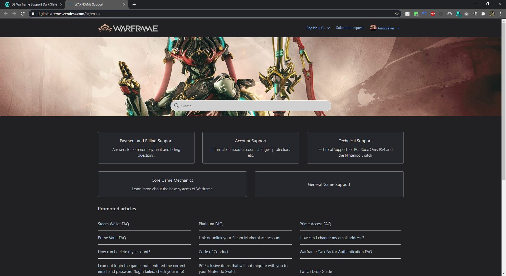 DE Warframe Support Dark Slate