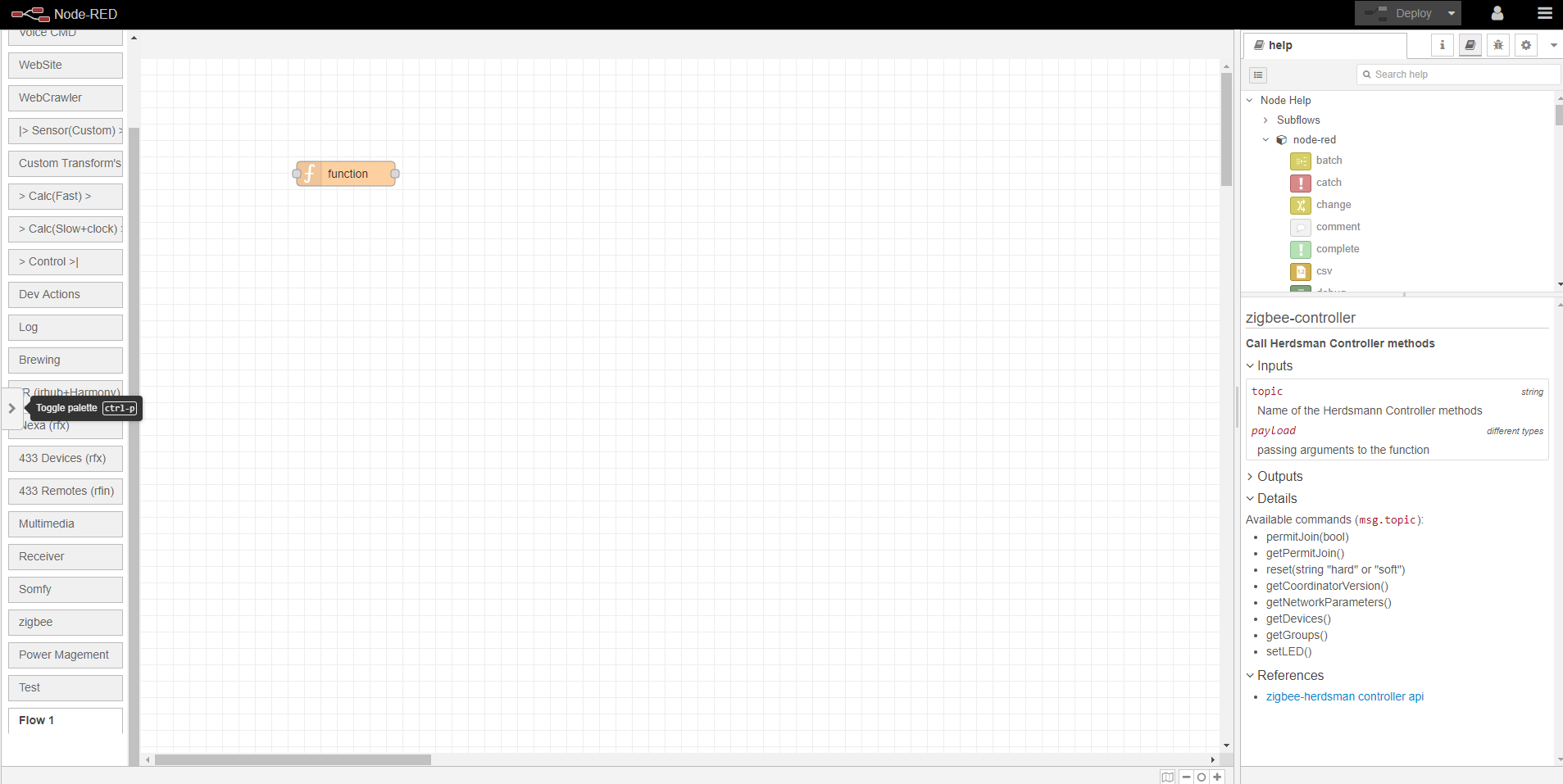 Node-Red (nodered) Admin Sidebar Tabs