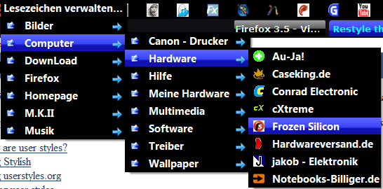 Firefox 3.5 - Popups, Menupopups - Blue Metallic