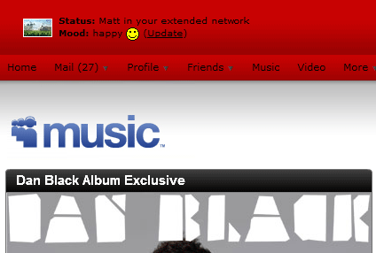Myspace.com - (Red) Header clean up/remove ads