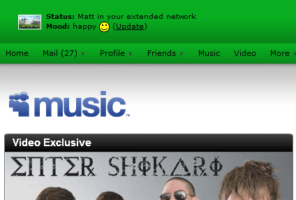 Myspace.com - (Green) Header clean up/remove ads