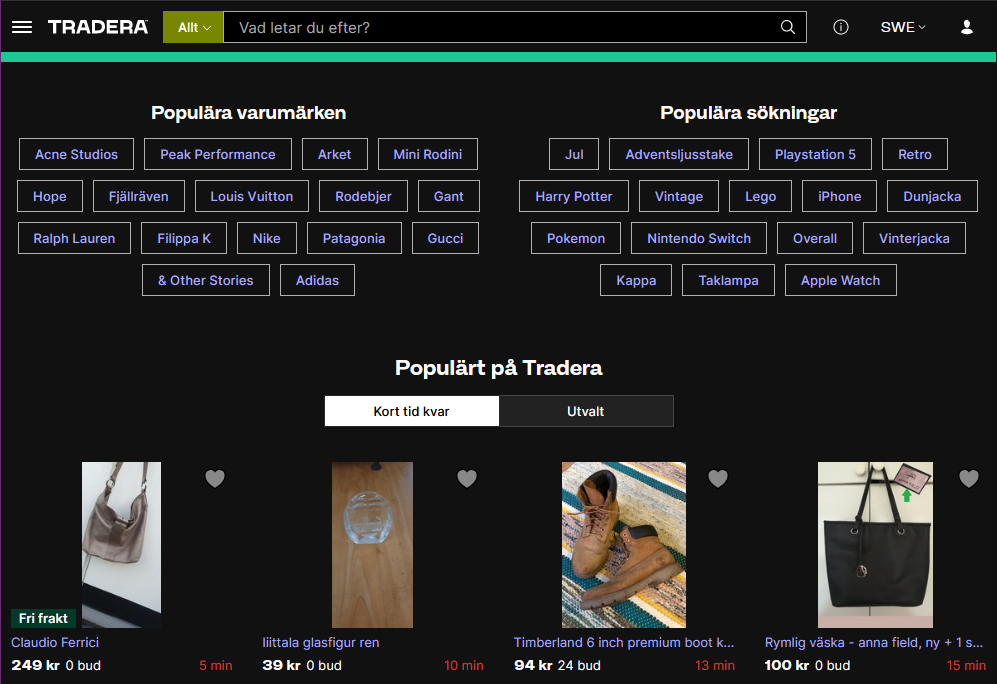 Tradera Dark mode