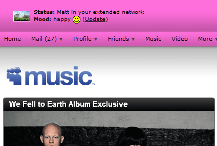 Myspace.com - (Pink) Header clean up/remove ads