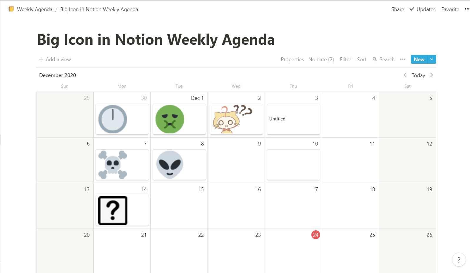 Big Icon in Notion Weekly Agenda