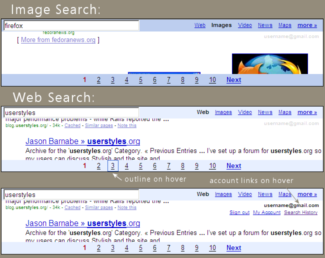 Google Text/Image Search: fixed header, minimal