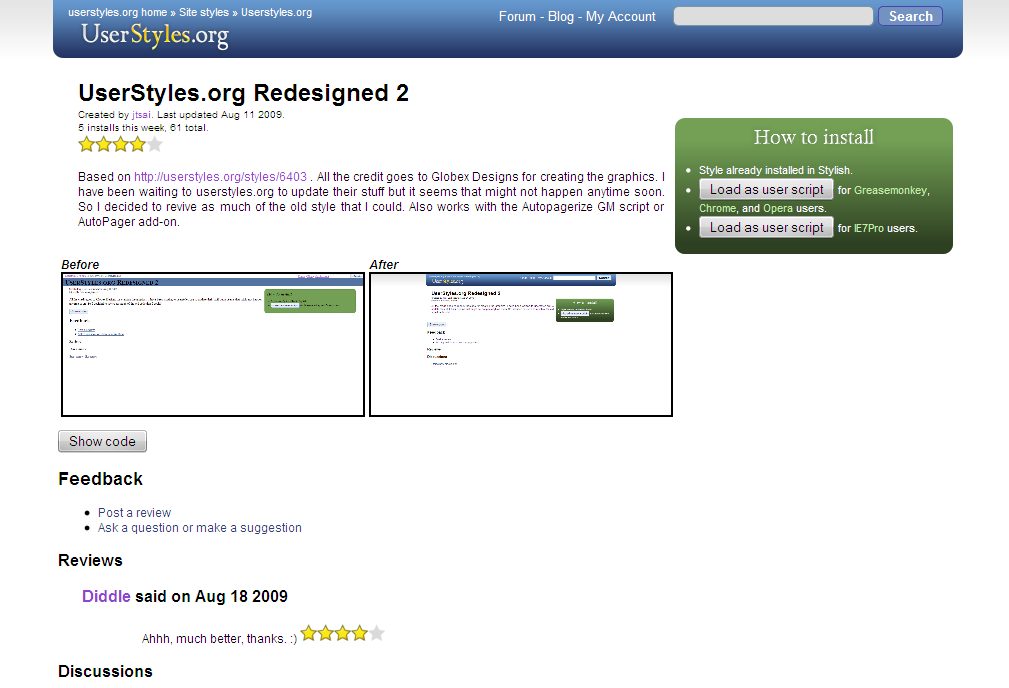 UserStyles.org Redesigned 2