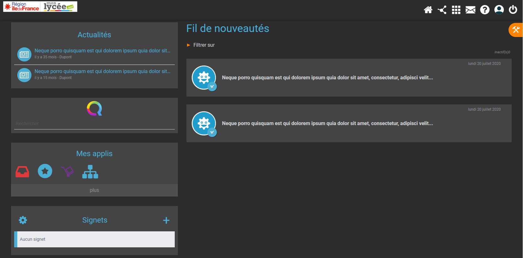 Monlycee.net / ent.iledefrance.fr Thème sombre
