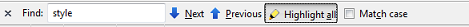 Findbar - 'Highlight all' icon Yellow Activate