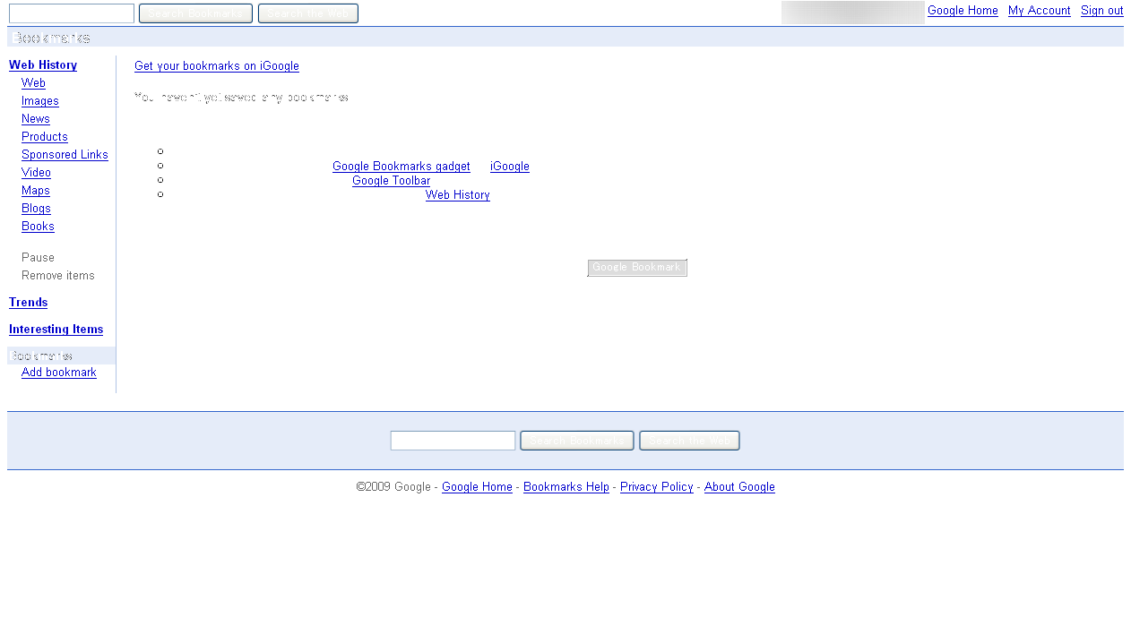 Google Bookmarks & History - Simple Header