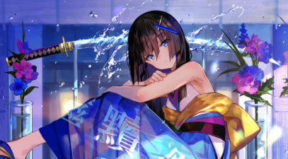 Anime girl blue water Roblox theme