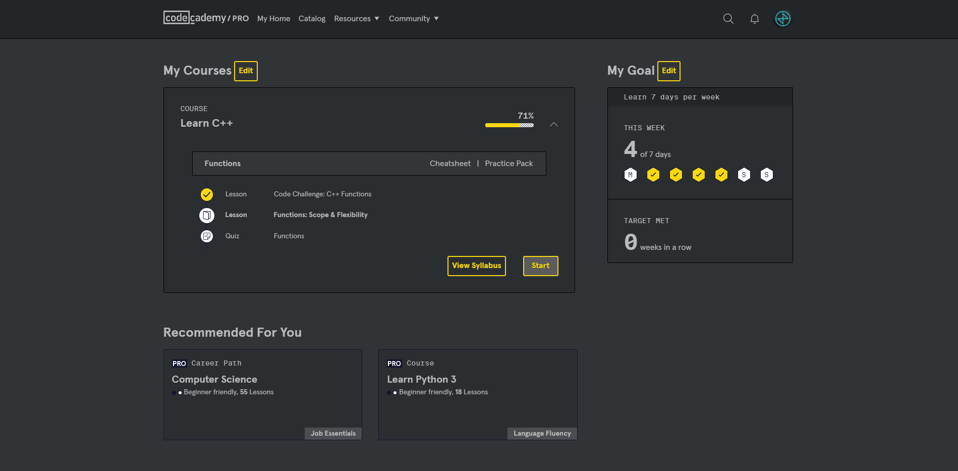 Codecademy Dark Dashboard