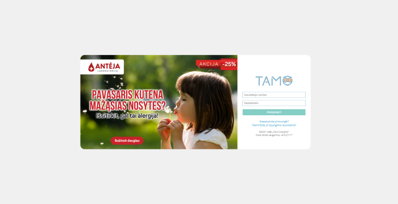 TAMO Prisijungimo dizainas