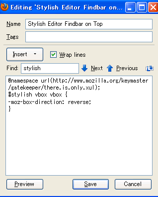Stylish Editor Findbar on Top
