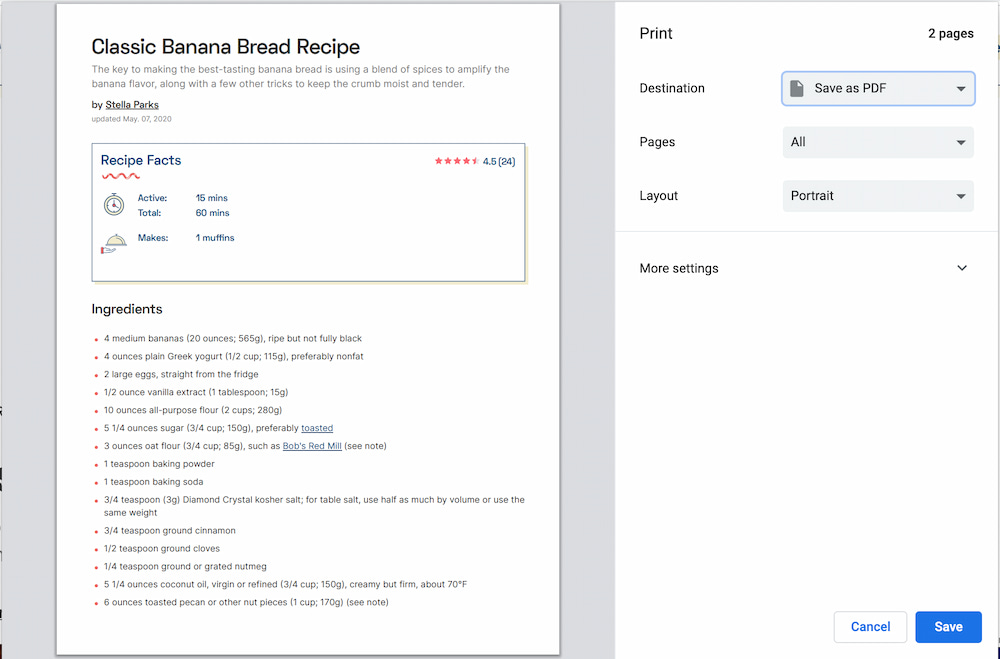 Serious Eats Recipe Printing Hack