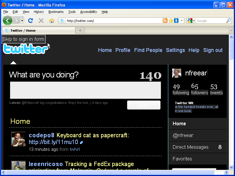 Twitter accessibility, yellow/white on black